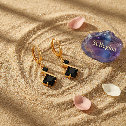 Black Crystal & 18K Gold-Plated Princess-Cut Drop Earrings