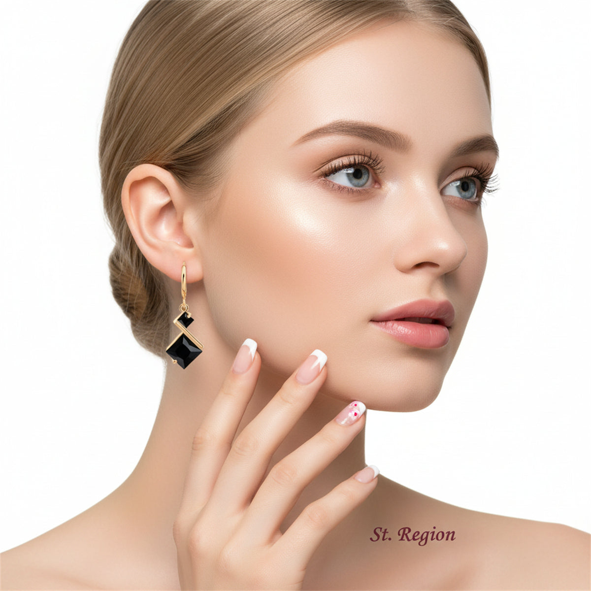 Black Crystal & 18K Gold-Plated Princess-Cut Drop Earrings