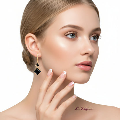 Black Crystal & 18K Gold-Plated Princess-Cut Drop Earrings