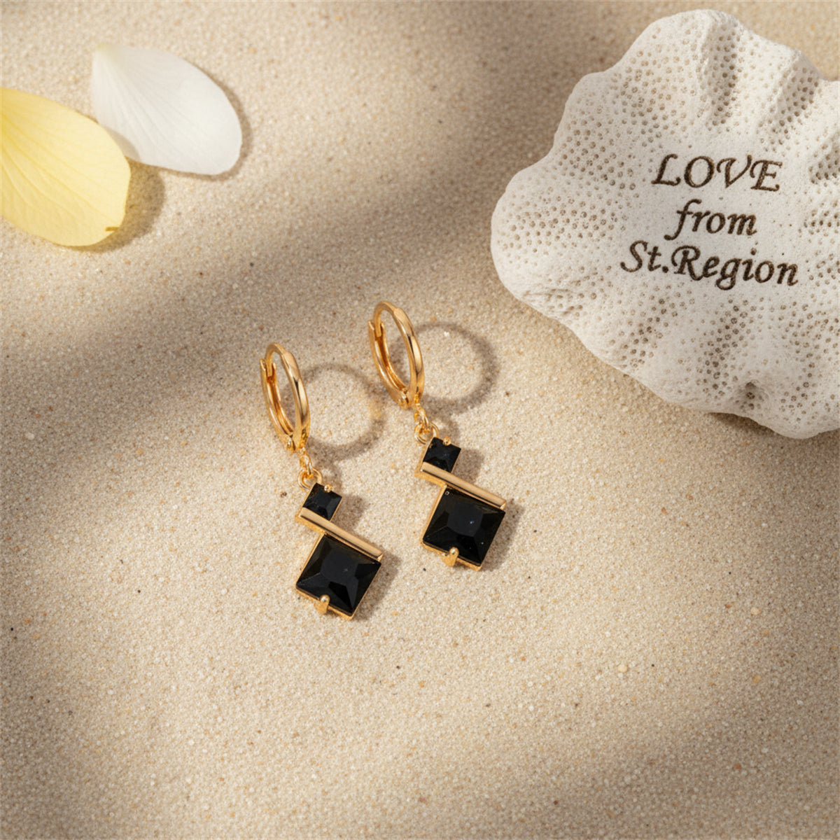 Black Crystal & 18K Gold-Plated Princess-Cut Drop Earrings