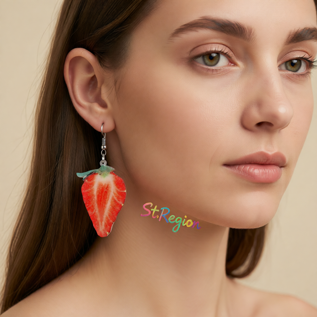 Red Acrylic & Silver-Plated Strawberry Drop Earrings