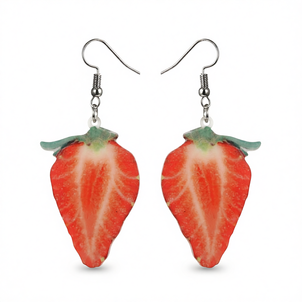 Red Acrylic & Silver-Plated Strawberry Drop Earrings