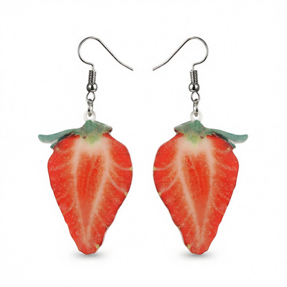 Red Acrylic & Silver-Plated Strawberry Drop Earrings