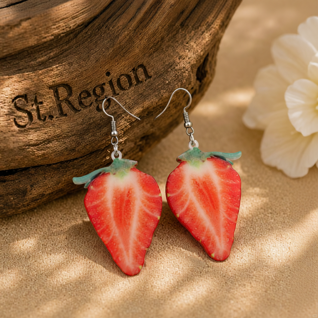 Red Acrylic & Silver-Plated Strawberry Drop Earrings