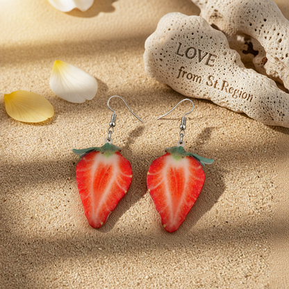 Red Acrylic & Silver-Plated Strawberry Drop Earrings