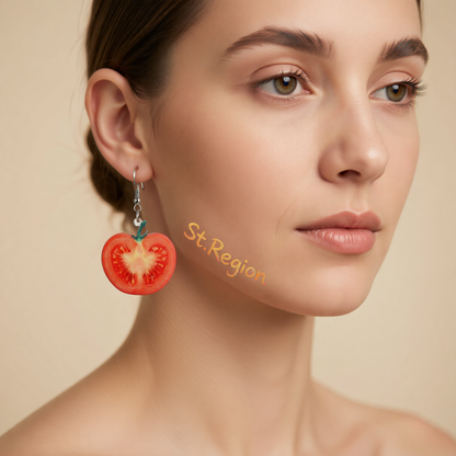 Red Acrylic & Silver-Plated Tomato Drop Earrings