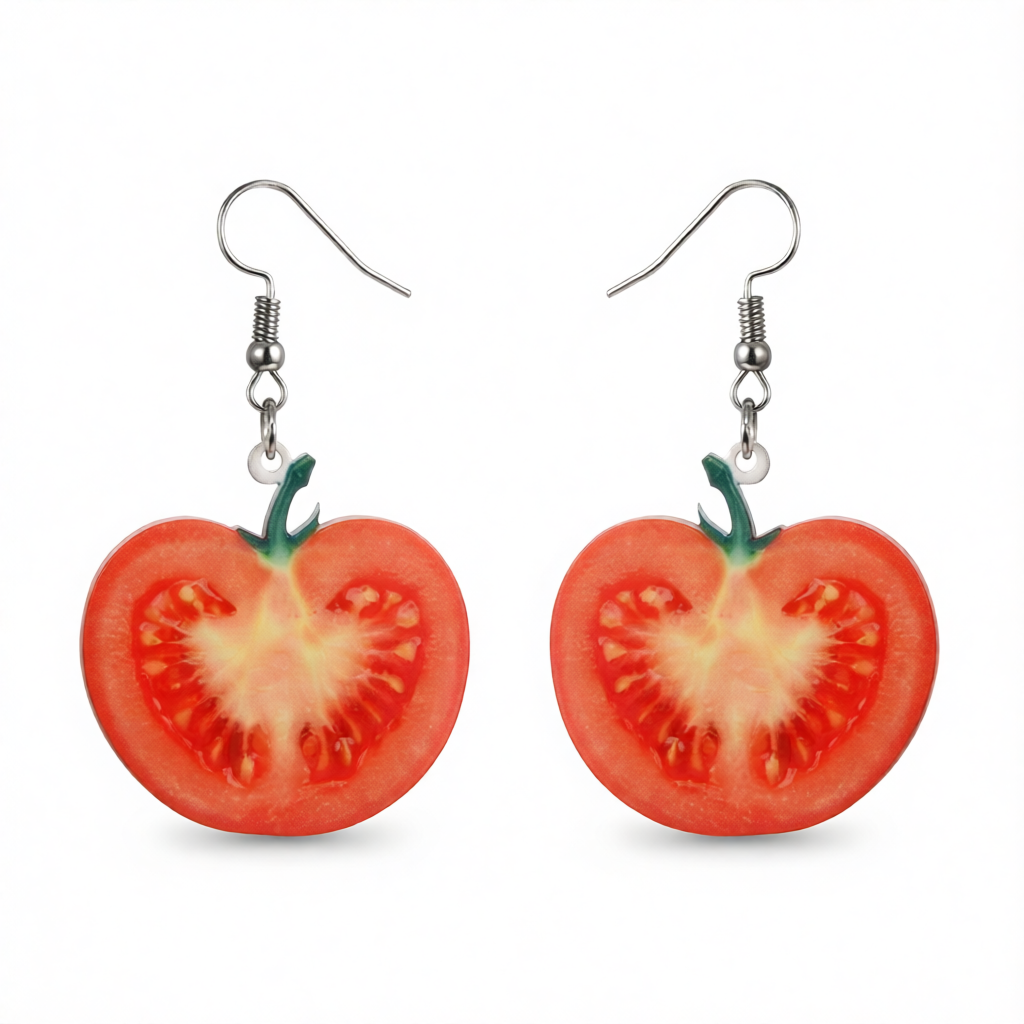 Red Acrylic & Silver-Plated Tomato Drop Earrings