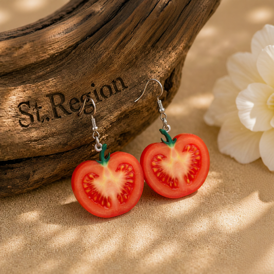 Red Acrylic & Silver-Plated Tomato Drop Earrings