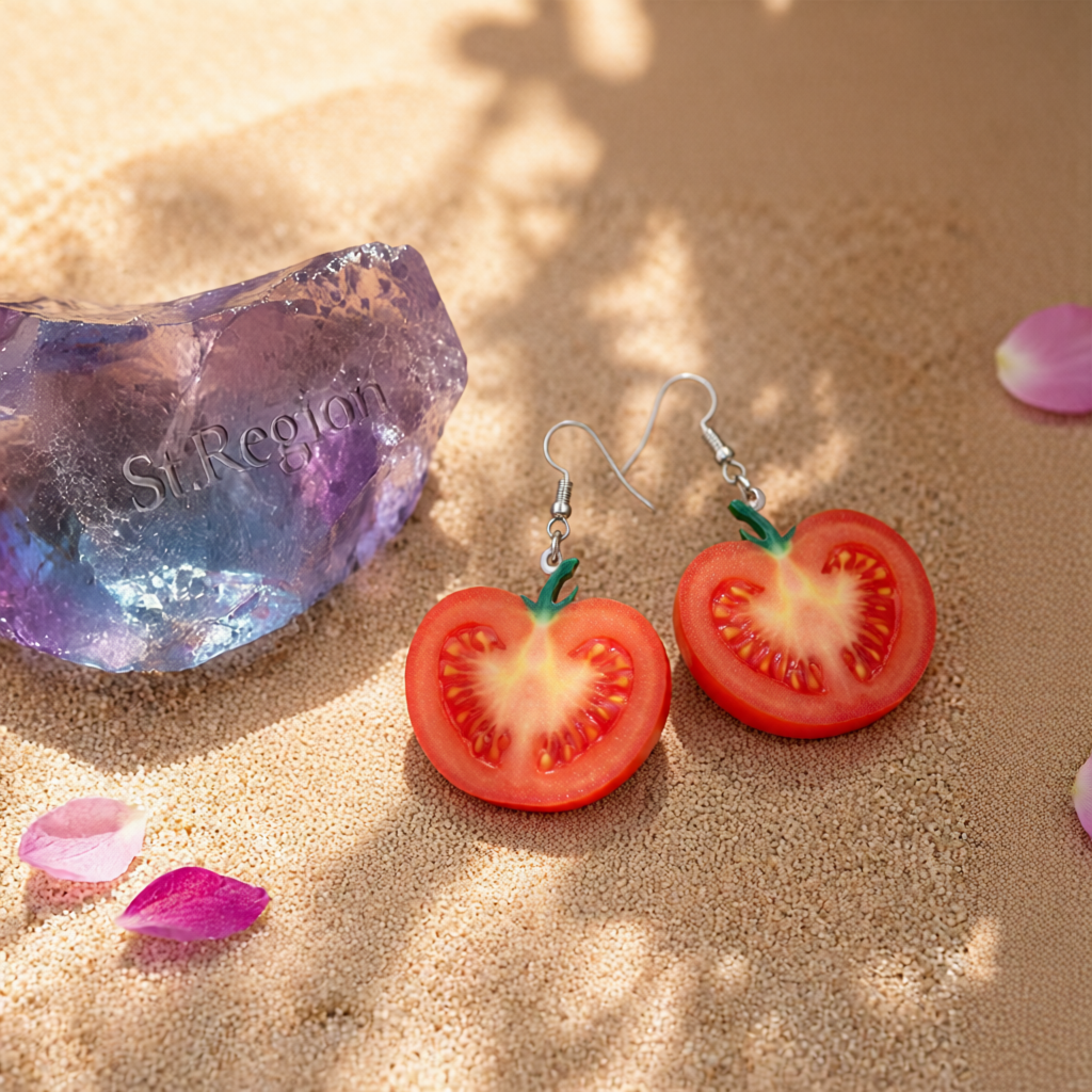 Red Acrylic & Silver-Plated Tomato Drop Earrings