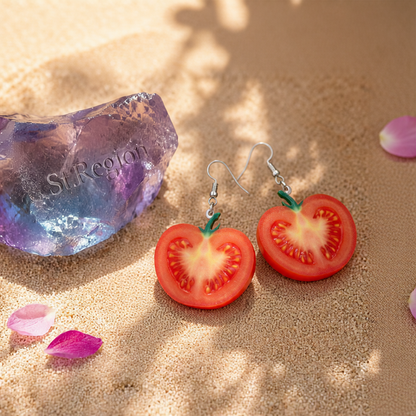 Red Acrylic & Silver-Plated Tomato Drop Earrings
