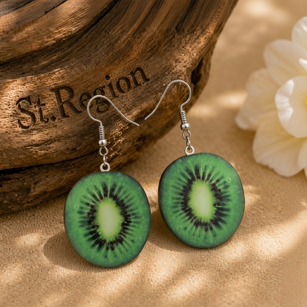 Green Acrylic & Silver-Plated Kiwifruit Drop Earrings