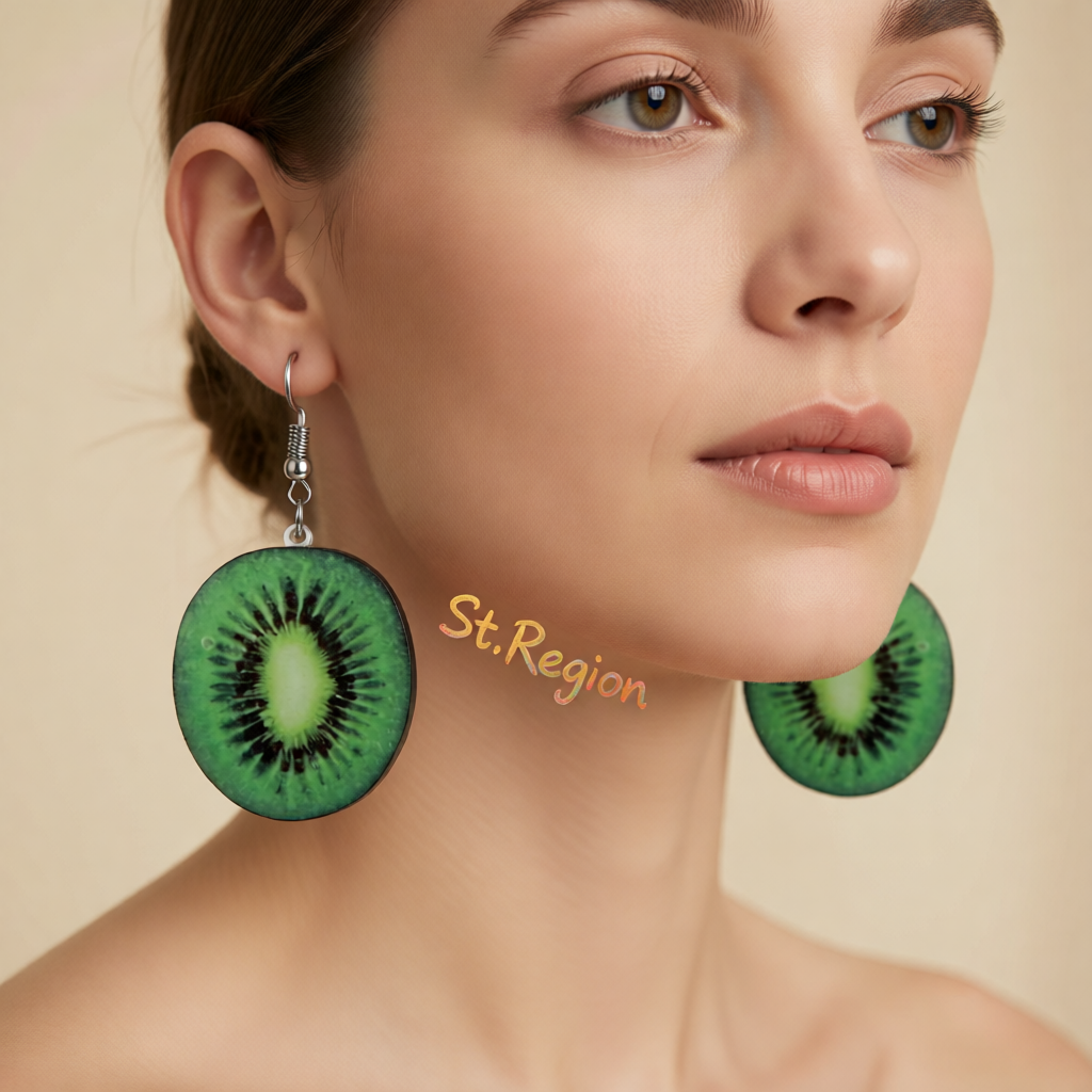 Green Acrylic & Silver-Plated Kiwifruit Drop Earrings