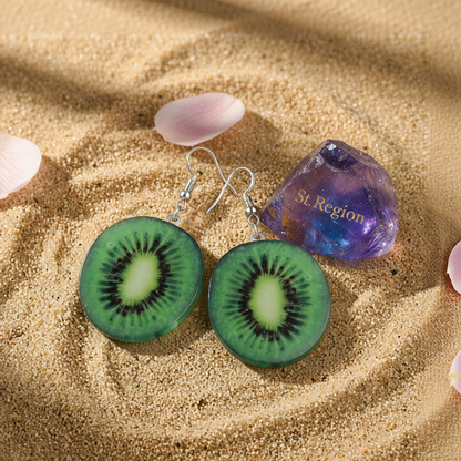 Green Acrylic & Silver-Plated Kiwifruit Drop Earrings