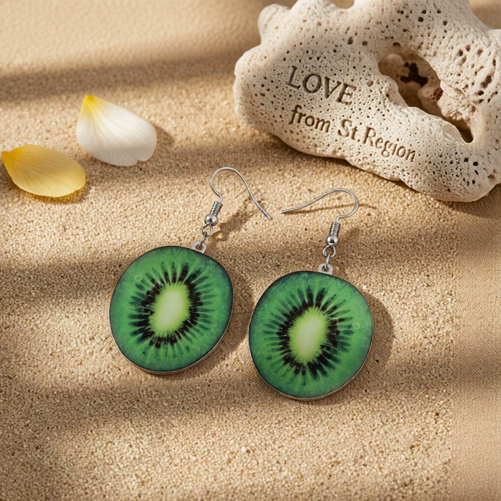 Green Acrylic & Silver-Plated Kiwifruit Drop Earrings
