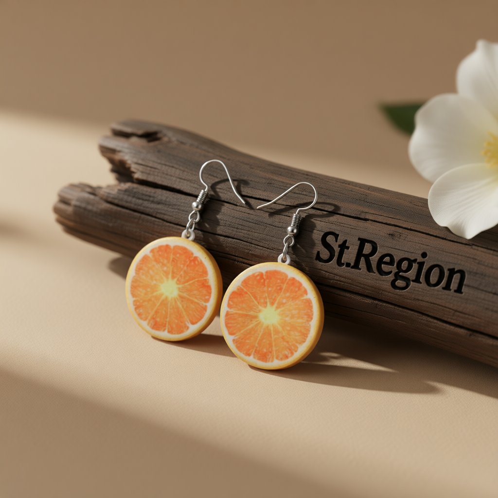 Acrylic and Silver-Plated Orange Slice Drop Earrings, silver drop earrings for women, elegant gift for her, front view