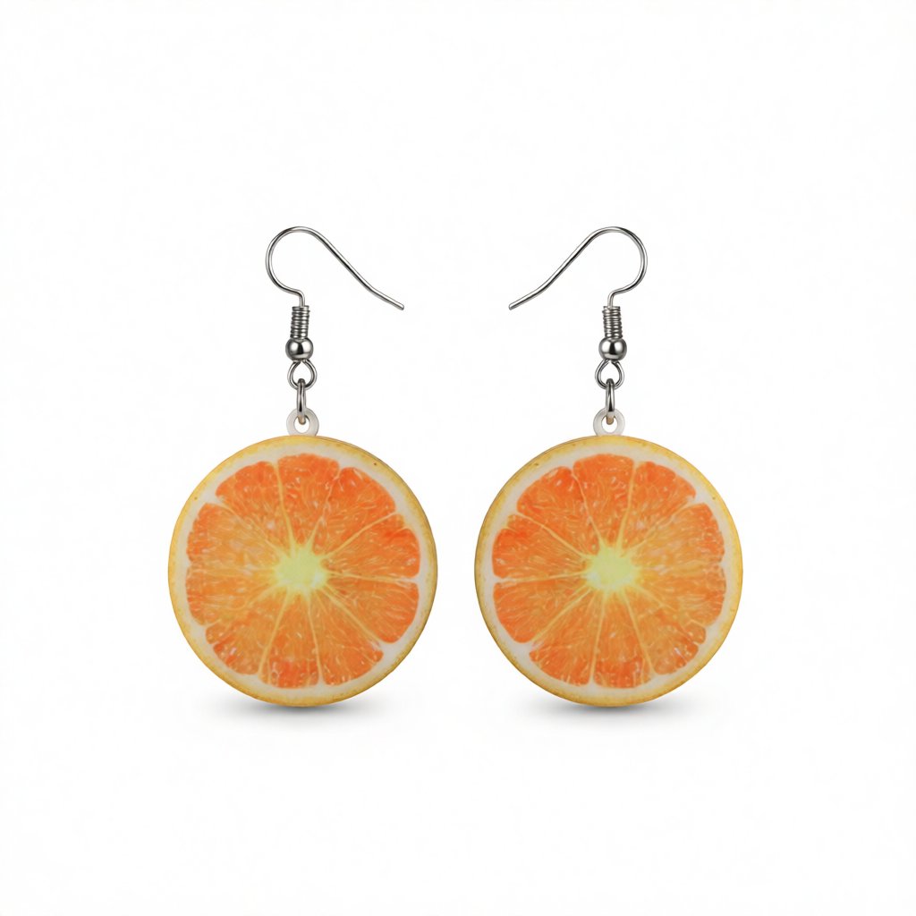 Acrylic and Silver-Plated Orange Slice Drop Earrings, silver drop earrings for women, elegant gift for her, side view