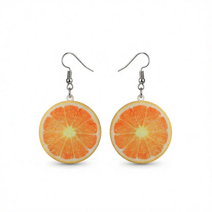 Acrylic and Silver-Plated Orange Slice Drop Earrings, silver drop earrings for women, elegant gift for her, side view