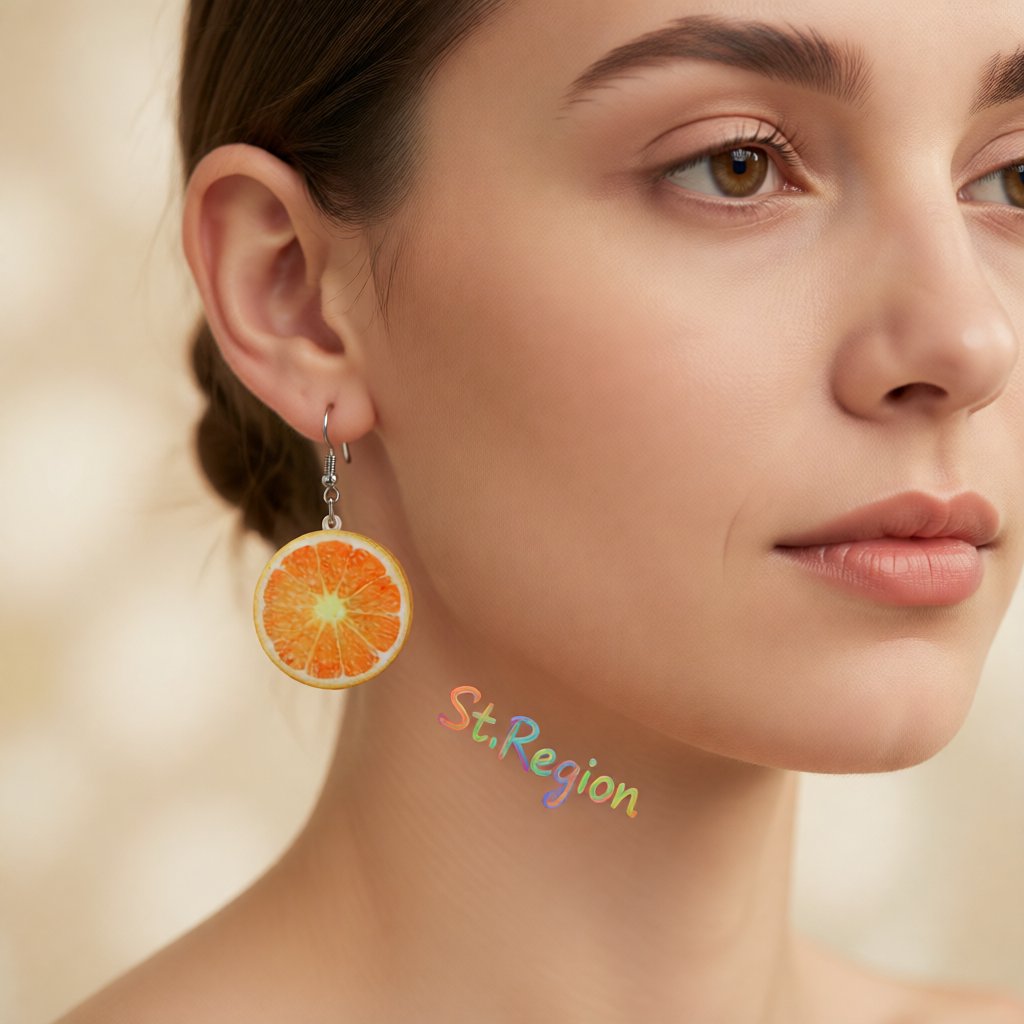 Acrylic and Silver-Plated Orange Slice Drop Earrings, silver drop earrings for women, elegant gift for her, styled look