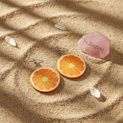 Acrylic and Silver-Plated Orange Slice Drop Earrings, silver drop earrings for women, elegant gift for her, detail close-up