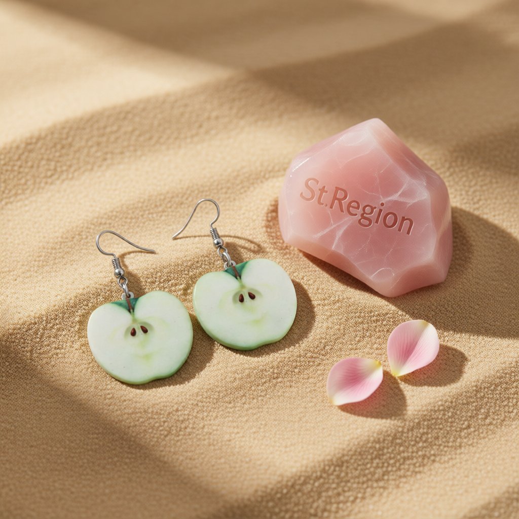 Green Acrylic and Silver-Plated Apple Drop Earrings, silver drop earrings for women, detail close-up