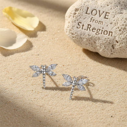 Crystal and Silver-Plated Dragonfly Stud Earrings, silver stud earrings for women, vintage-inspired design, lifestyle look