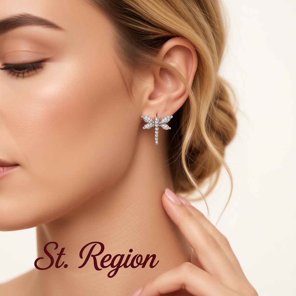 Crystal and Silver-Plated Dragonfly Stud Earrings, silver stud earrings for women, vintage-inspired design, styled look