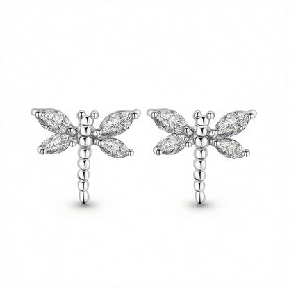Crystal and Silver-Plated Dragonfly Stud Earrings, silver stud earrings for women, vintage-inspired design, side view