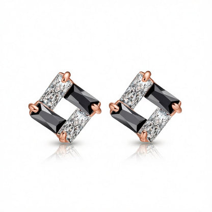 Black Cubic Zirconia and 18K Rose Gold-Plated Square Stud Earrings, rose gold stud earrings for women, side view