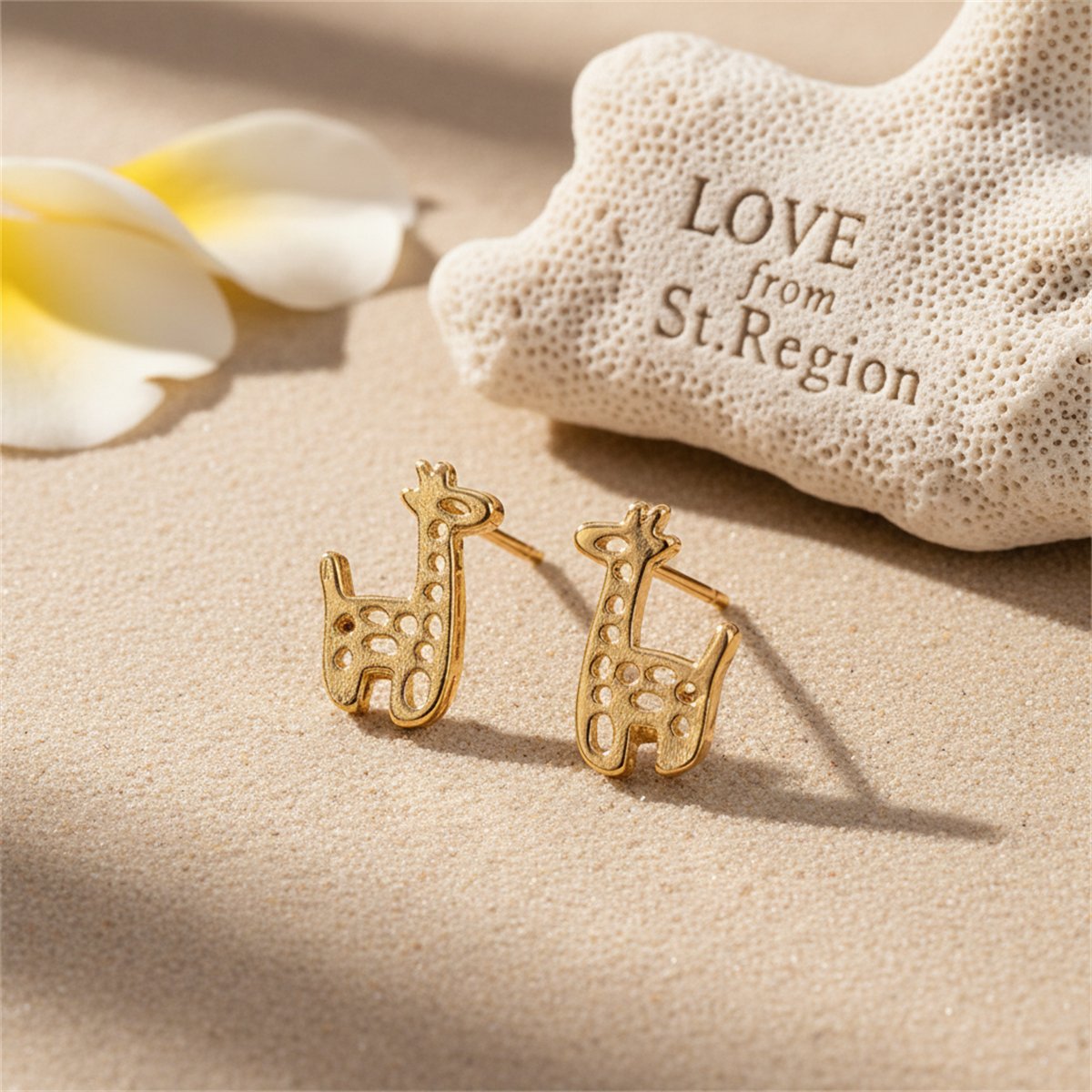 18K Gold-Plated Open Giraffe Stud Earrings, gold stud earrings for women, dainty minimalist design, lifestyle look