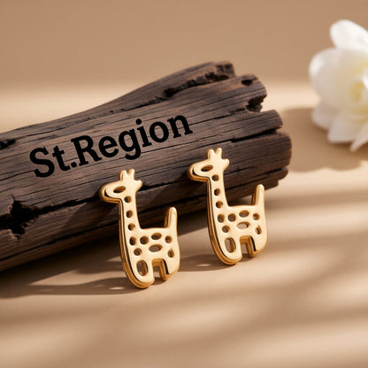 18K Gold-Plated Open Giraffe Stud Earrings, gold stud earrings for women, dainty minimalist design, front view