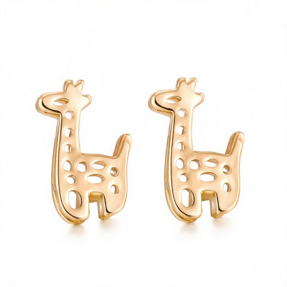 18K Gold-Plated Open Giraffe Stud Earrings, gold stud earrings for women, dainty minimalist design, side view