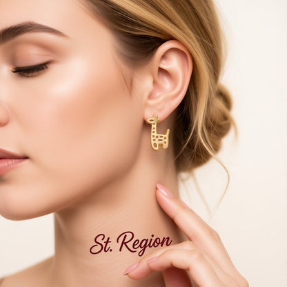 18K Gold-Plated Open Giraffe Stud Earrings, gold stud earrings for women, dainty minimalist design, styled look