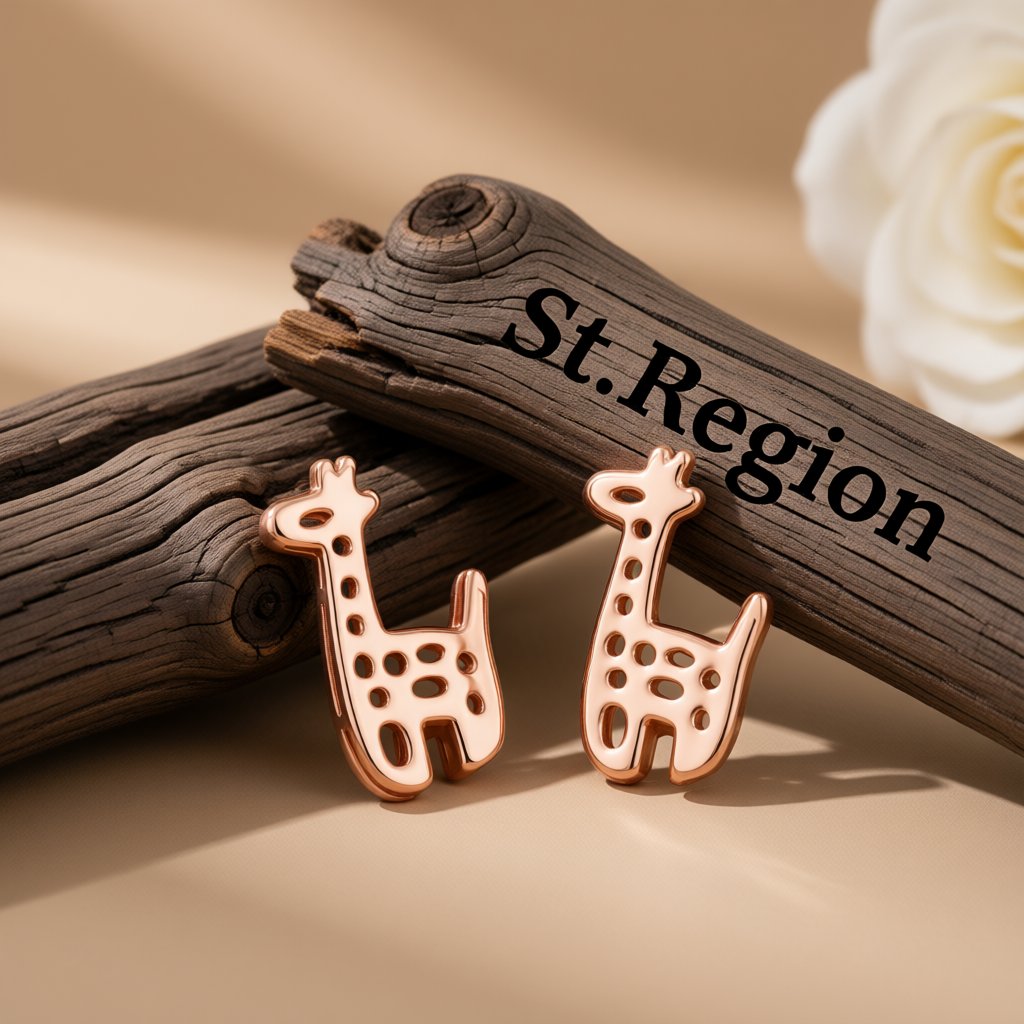 18K Rose Gold-Plated Open Giraffe Stud Earrings, rose gold stud earrings for women, everyday style, front view