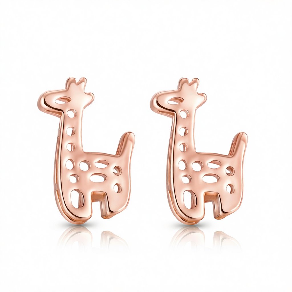 18K Rose Gold-Plated Open Giraffe Stud Earrings, rose gold stud earrings for women, everyday style, side view