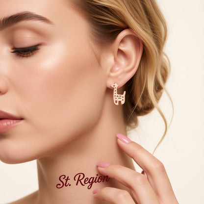 18K Rose Gold-Plated Open Giraffe Stud Earrings, rose gold stud earrings for women, everyday style, styled look