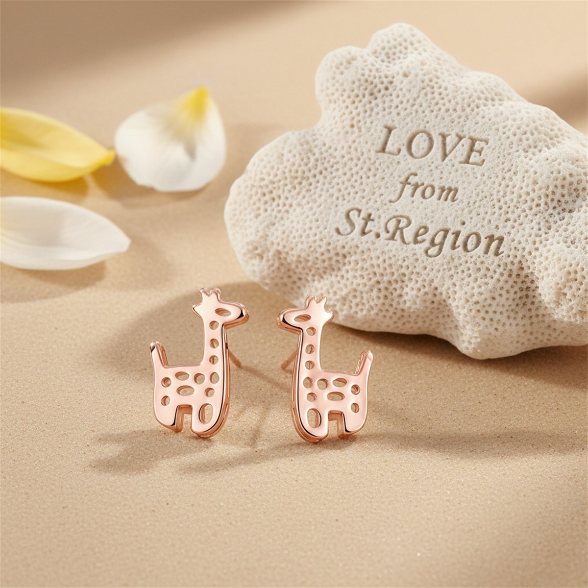 18K Rose Gold-Plated Open Giraffe Stud Earrings, rose gold stud earrings for women, everyday style, lifestyle look