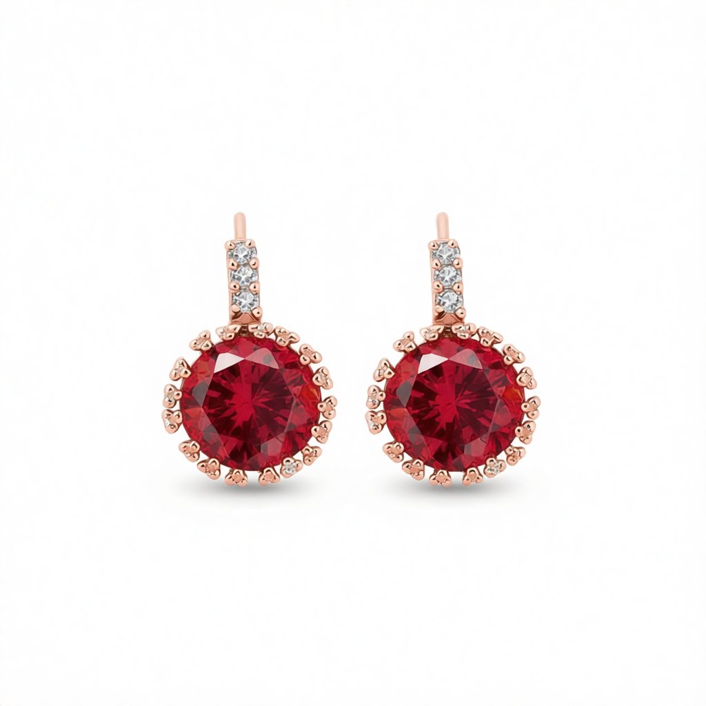 Red Crystal and Cubic Zirconia 18K Rose Gold-Plated Flower Stud Earrings, cubic zirconia stud earrings for women, side view