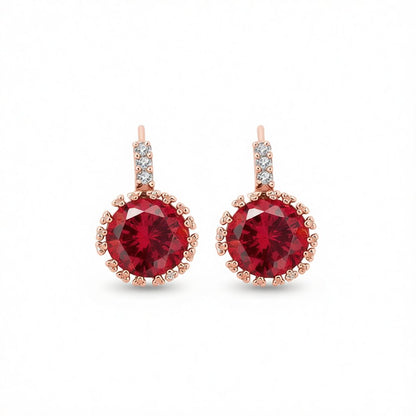 Red Crystal and Cubic Zirconia 18K Rose Gold-Plated Flower Stud Earrings, cubic zirconia stud earrings for women, side view