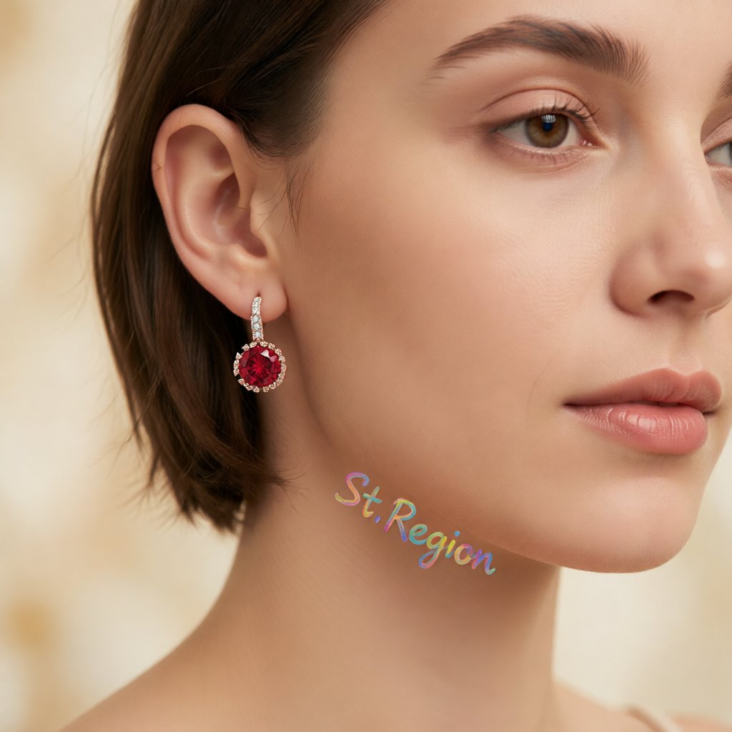 Red Crystal and Cubic Zirconia 18K Rose Gold-Plated Flower Stud Earrings, cubic zirconia stud earrings for women, styled look