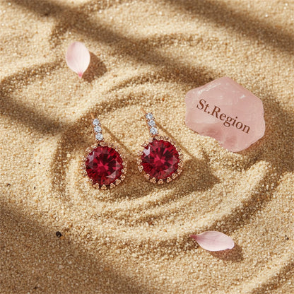 Red Crystal and Cubic Zirconia 18K Rose Gold-Plated Flower Stud Earrings, rose gold stud earrings for women, detail close-up