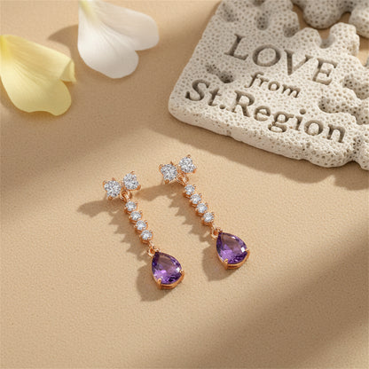 Purple Crystal & Cubic Zirconia Bow Drop Earrings