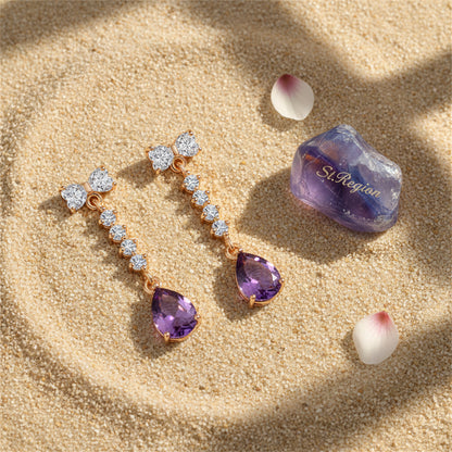 Purple Crystal & Cubic Zirconia Bow Drop Earrings