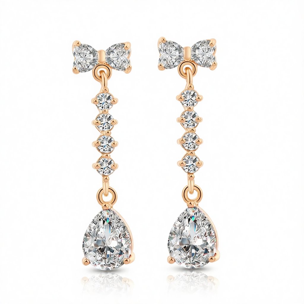 Crystal and Cubic Zirconia Bow Drop Earrings, drop earrings for women, botanical inspired, side view