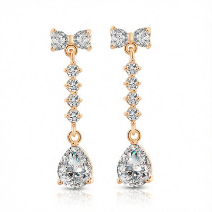 Crystal and Cubic Zirconia Bow Drop Earrings, drop earrings for women, botanical inspired, side view