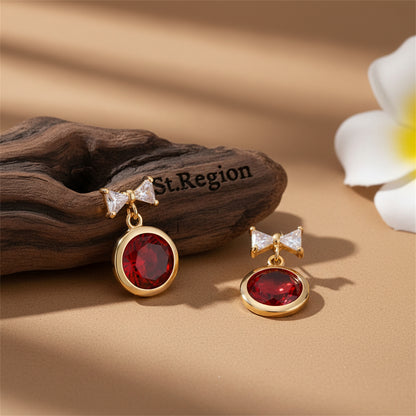 Red Crystal & 18K Gold-Plated Bow Drop Earrings