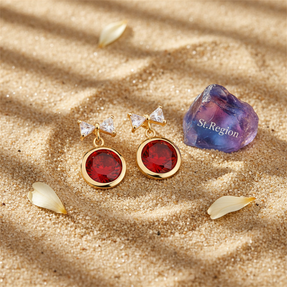 Red Crystal & 18K Gold-Plated Bow Drop Earrings