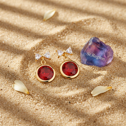 Red Crystal & 18K Gold-Plated Bow Drop Earrings