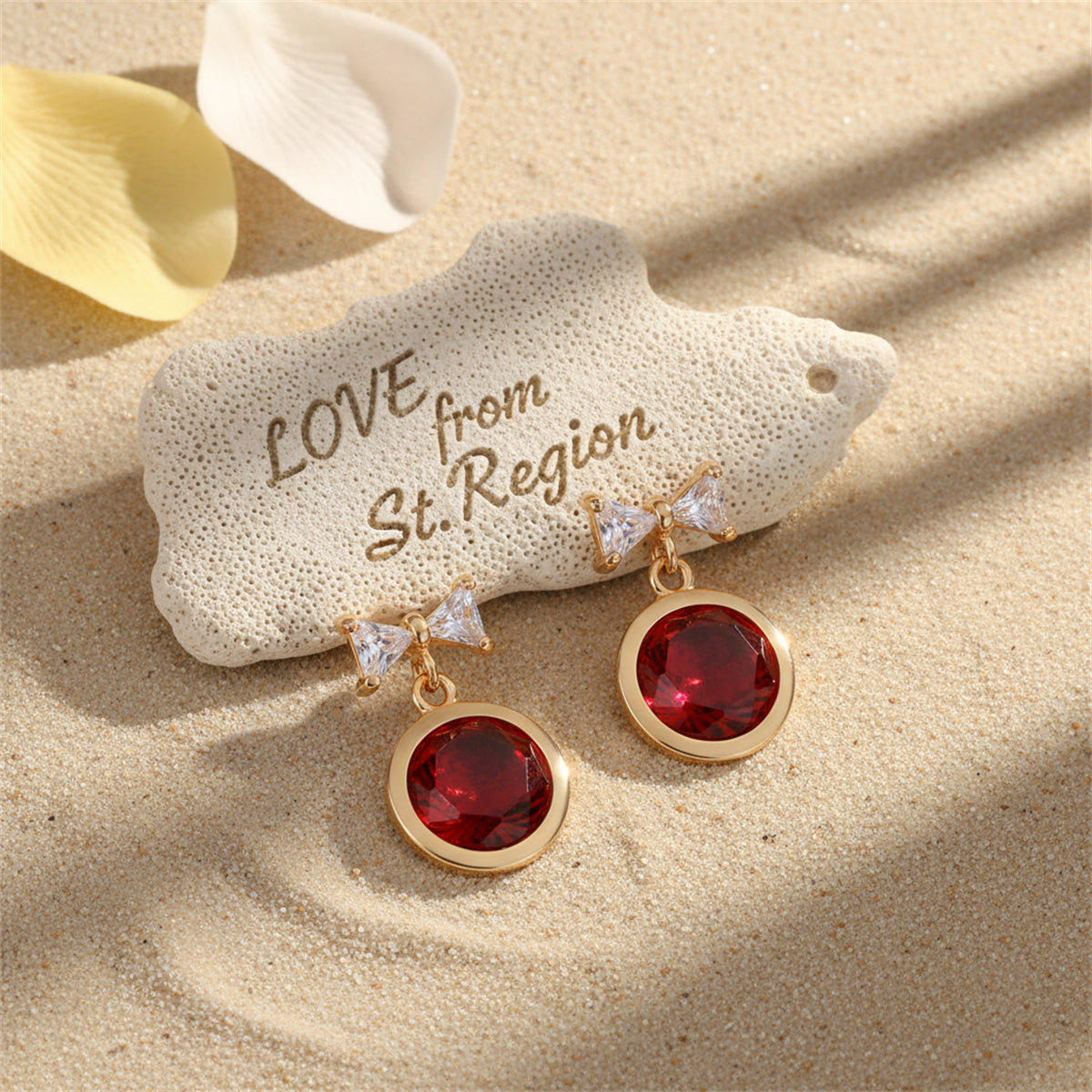 Red Crystal & 18K Gold-Plated Bow Drop Earrings