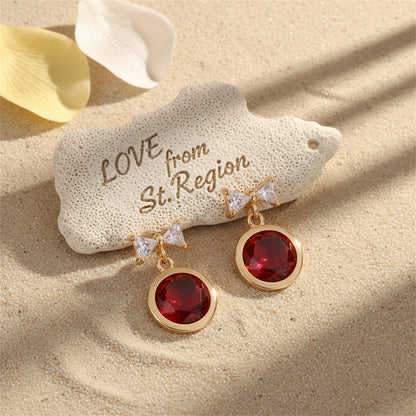 Red Crystal & 18K Gold-Plated Bow Drop Earrings