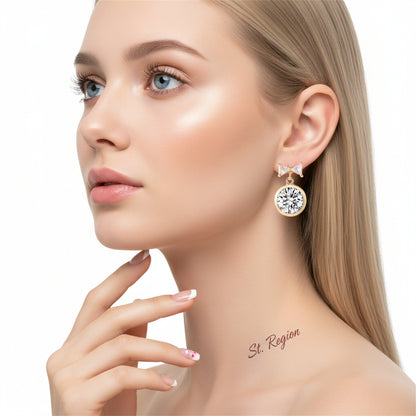 Crystal & 18K Gold-Plated Bow Drop Earrings